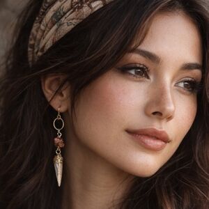 Handmade Boho Seashell × Hoop × Goldstone Wired Vintage Earrings